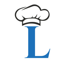 Letter L Restaurant Logo Concept with Chef Hat Vector Template. Restaurant Chef Hat Logo Symbol