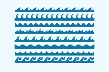 Sea waves patterns different style curve various set