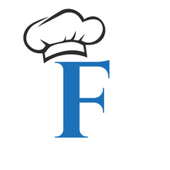 Letter F Restaurant Logo Concept with Chef Hat Vector Template. Restaurant Chef Hat Logo Symbol