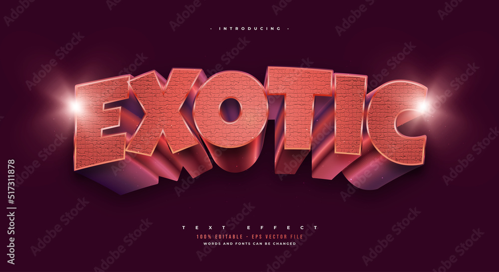 Wall mural 3d pink exotic text effect. editable exotic text style with texture effect