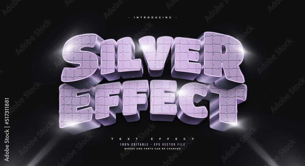 Wall mural editable silver text style with 3d and texture effect. metallic text effect