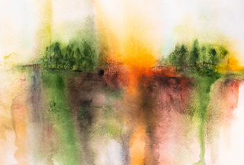 Abstract colorful watercolor painting landscape.