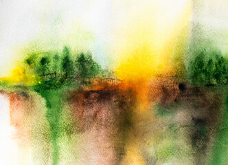 Abstract colorful watercolor painting landscape.
