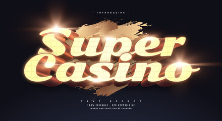 Golden Super Casino Text Style with 3D and Texture Effect