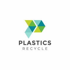 Plastic Recycle logo design. Modern Colorful Letter P symbol. Geometric Low Poly Vector. Abstract etter P logo for Recycle Company