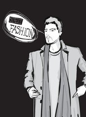 Fashion man set. Sketch of a fashion man in a jacket on a white background. Autumn man. Street style
