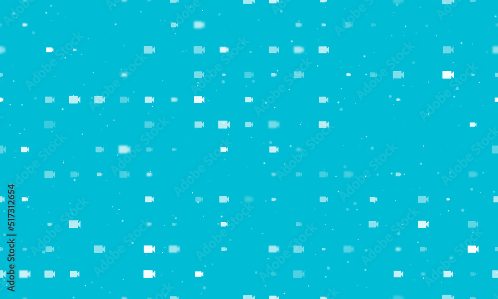 Poster seamless background pattern of evenly spaced white video camera symbols of different sizes and opaci