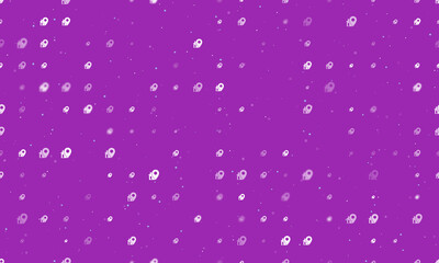 Seamless background pattern of evenly spaced white real estate location symbols of different sizes and opacity. Vector illustration on purple background with stars