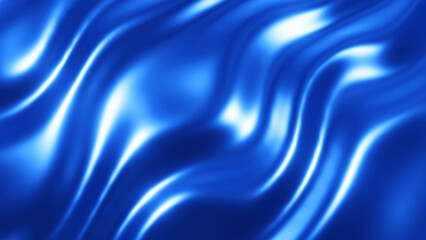 Blue metallic background with waves texture, interesting textile liquid metal pattern, 3D render illustration