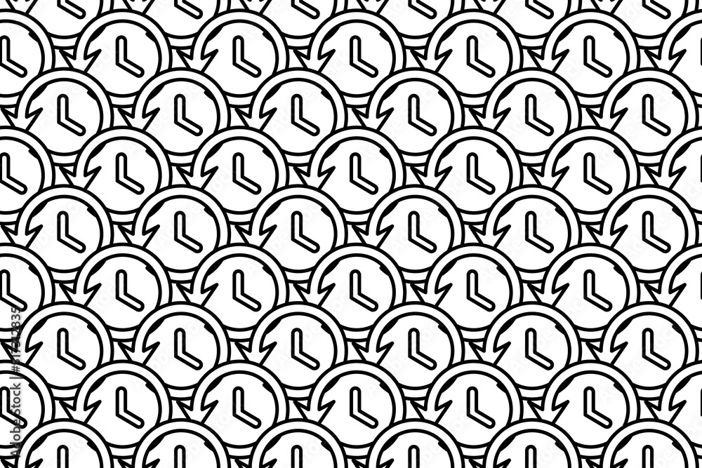 Poster seamless pattern completely filled with outlines of time back symbols. elements are evenly spaced. v
