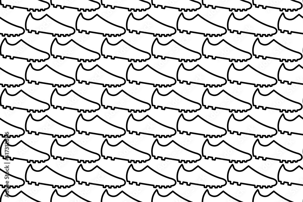 Poster seamless pattern completely filled with outlines of football boot symbols. elements are evenly space
