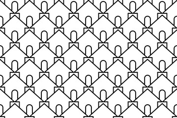 Seamless pattern completely filled with outlines of kennel symbols. Elements are evenly spaced. Vector illustration on white background