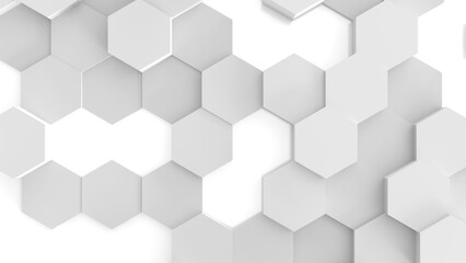 Abstract 3D geometric background, white grey hexagons shapes, 3D honeycomb pattern render illustration. 
