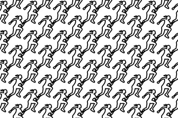 Seamless pattern completely filled with outlines of running woman symbols. Elements are evenly spaced. Vector illustration on white background