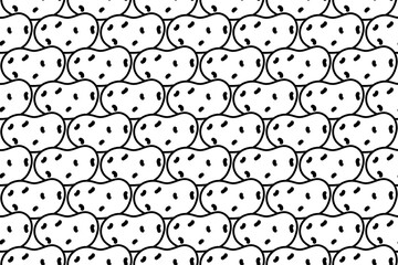 Seamless pattern completely filled with outlines of potatoes symbols. Elements are evenly spaced. Vector illustration on white background