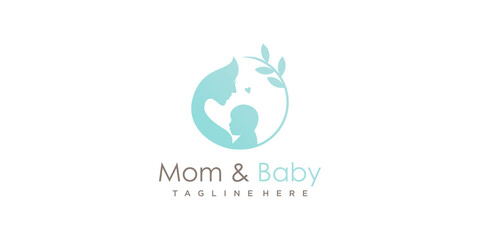 Mom and baby logo design with modern unique style Premium Vector