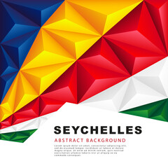 Fototapeta premium Abstract background in the form of colorful blue, yellow, red, white and green stripes. Seychelles polygonal flag. Vector illustration.