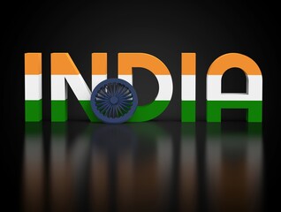 3D Illustration of India Text typography - Indian national flag