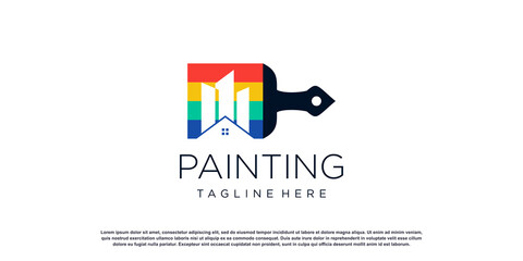 Painting logo design with creative unique style Premium Vector