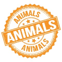 ANIMALS text on orange round stamp sign