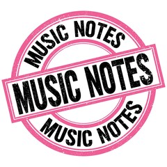 MUSIC NOTES text on pink-black round stamp sign