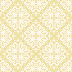 Classic seamless pattern. Damask orient ornament. Classic vintage yellow and white background. Orient ornament for fabric, wallpaper and packaging