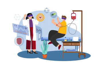 Fototapeta na wymiar Doctor Treating A Patient Using VR Illustration concept