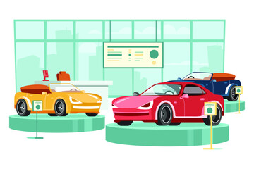 Cars Dealership Center Showroom Interior.