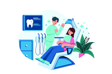 Dentist Examining A Patient Illustration concept