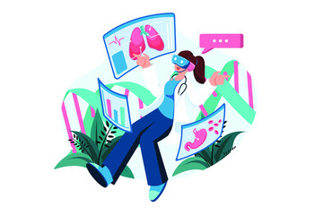 Doctor Is Studying Medicine Using VR Illustration concept