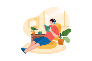 Obraz premium Man Reading Book Illustration concept