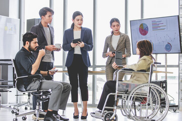 Group of millennial multinational multicultural Asian Indian businessmen and businesswomen with...