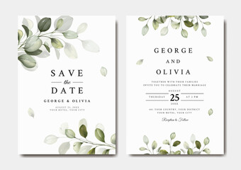 Wedding invitation template with eucalyptus