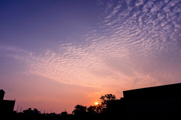 Amazing cloud formation in colourful sky during a monsoon sunrise morning