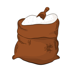 Sack of flour in hand drawn style isolated on white background for poster, label or bakery shop menu