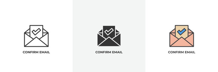 confirm email icon. Line, solid and filled outline colorful version, outline and filled vector sign. Idea Symbol, logo illustration. Vector graphics