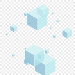 White Cube Background Transparent Vector. Square Isometric Texture. Blue Block Gift Card. Object Illustration. Monochrome Poster Cubic.