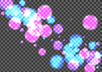 Pink Bokeh Background Transparent Vector. Spot Spray Card. Particle Template. Blue Dot Year Design. Purple Overlay.