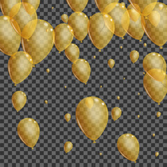 Yellow Balloon Background Transparent Vector. Toy Label Banner. Gold Decoration Air. Balloon Fly Illustration.