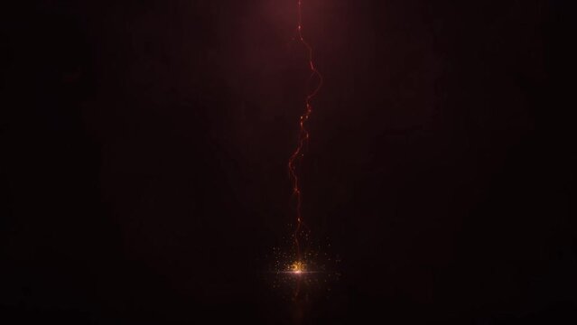 Realistic Orange Lightning On Black Background.