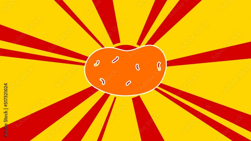Poster potatoes symbol on the background of animation from moving rays of the sun. large orange symbol incr