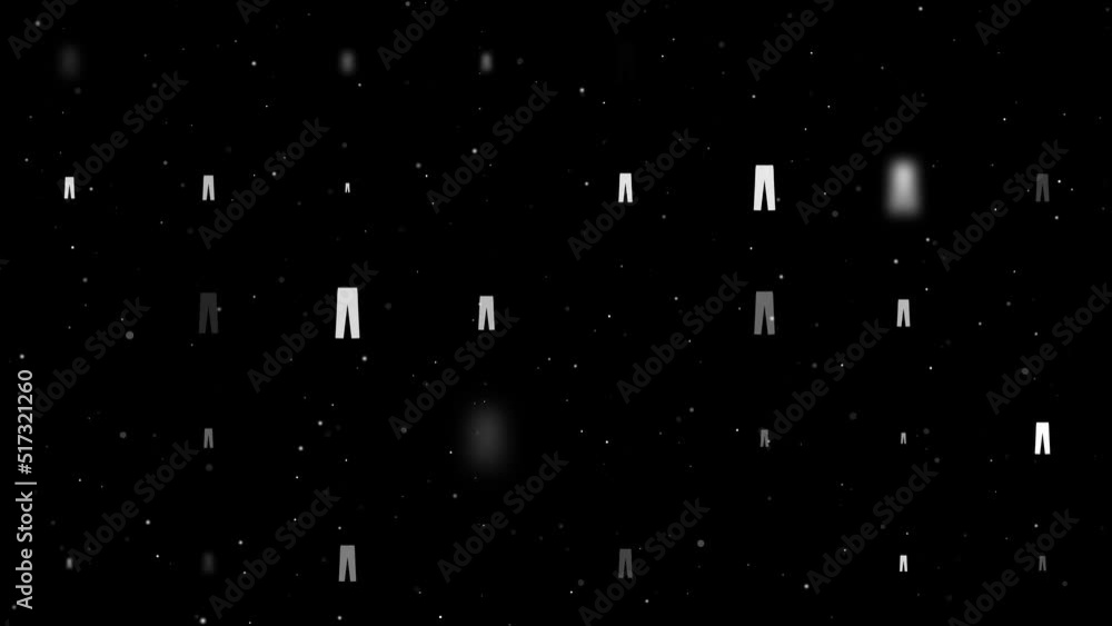 Poster template animation of evenly spaced pants symbols of different sizes and opacity. animation of trans