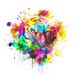 Fotobehang little playful lion cub on a bright abstract background © reznik_val