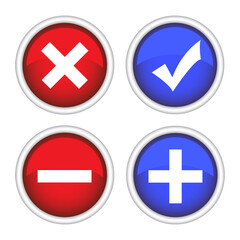 Checkmark icon and plus and minus icon. Vector illustration