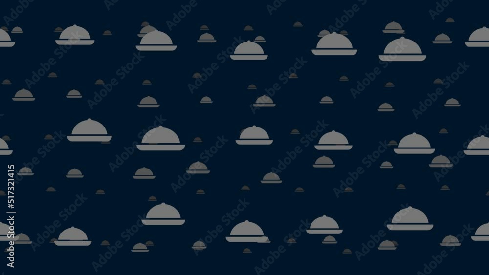 Poster cloche symbols float horizontally from left to right. parallax fly effect. floating symbols are loca