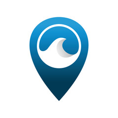 pin map blue wave logo design