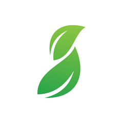 green nature leaf letter s logo design