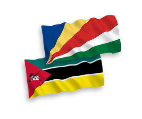 Flags of Republic of Mozambique and Seychelles on a white background
