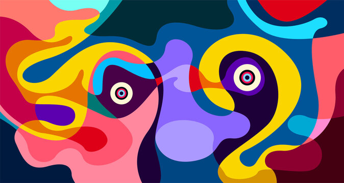 Abstract liquid shape. Fluid geometric design. Isolated gradient waves with geometric lines, dots, batik Indonesia pattern. Vector illustration.