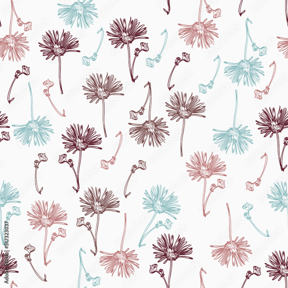 Aufkleber rustic seamless vector pattern with hand drawn daisy chamomile flowers